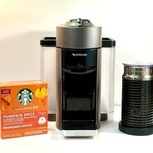 Nespresso Black and Silver Coffee Machine with Milk Frother